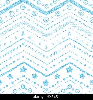 Vector seamless pattern of hand-drawn elements on a white background with a texture of blue glitter and shine. Stock Vector