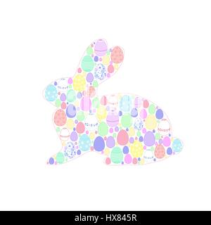 Silhouette Easter bunny filled with colorful eggs with various patterns. It can be used as Easter greeting card or illustration. Vector illustration Stock Vector