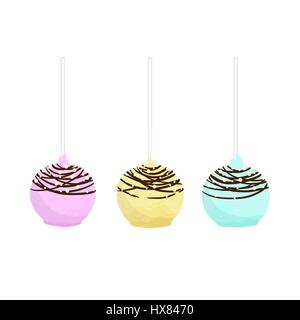Set of isolated flat cake pop. Cupcakes round shape on a stick. Hand drawn vector illustration. Stock Vector