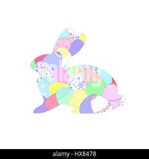 Silhouette Easter bunny filled with colorful eggs with various patterns. It can be used as Easter greeting card or illustration. Vector illustration Stock Vector