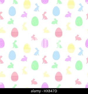Easter seamless pattern with painted eggs and Easter bunnies. Easter pattern is made in bright pretty colors. Vector illustration Stock Vector