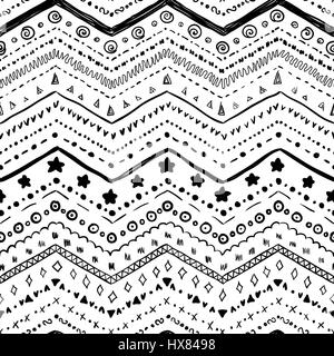 Vector seamless pattern of hand-drawn elements in black on a white background. Stock Vector