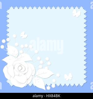 Abstract 3D image in paper style with flowers. Bouquet with butterflies on the background with openwork edge in origami style. Vector illustration Stock Vector