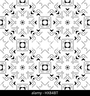 Geometric seamless pattern with traditional elements of the Chuvash culture on a white background. Black-and-white ethnic pattern. Vector illustration Stock Vector