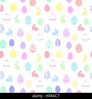 Easter seamless pattern with painted eggs and Easter bunnies. Easter pattern is made in bright pretty colors. Vector illustration Stock Vector