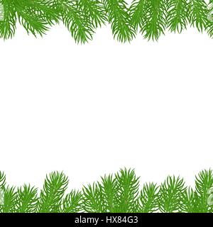 Seamless horizontal different borders of green branches of spruce. Christmas festive background. Hand drawn vector illustration. Stock Vector