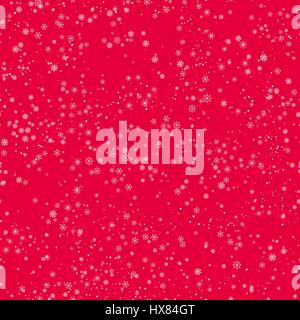 Seamless winter pattern of different snowflakes in white on a red background. Festive wrapping paper. Vector illustration. Stock Vector