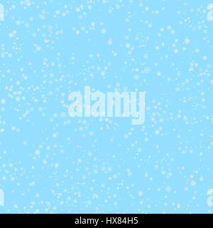 Seamless winter pattern of different snowflakes in white on a blue background. Festive wrapping paper. Vector illustration. Stock Vector