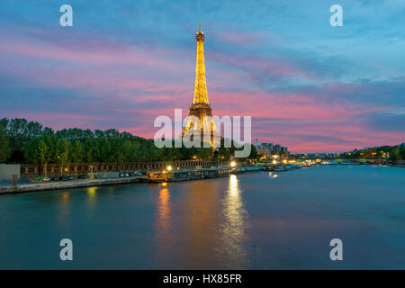 PARIS, FRANCE - May 8, 2016 : Cityscape of Paris, France with Eiffel Tower at night on . The Eiffel tower is the most visited monument of France with  Stock Photo