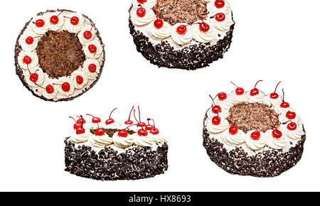 Collage of the Black Forest cake in different forms, isolated. Stock Photo