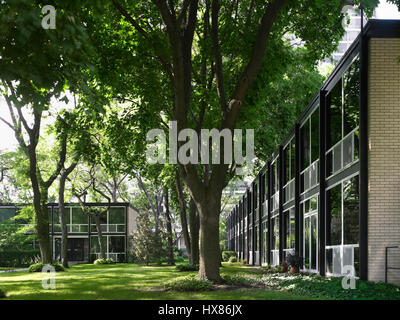 Row of townhouses. Lafayette Park Townhouse, Detroit, United States. Architect: Ludwig Mies van der Rohe, 1959. Stock Photo
