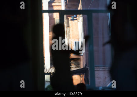 dancers on the background of an open window movement blurred, abstract Stock Photo