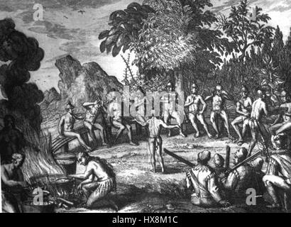 Rc11024 Timucua Indians at a feast drawing possibly by Le Moyne de Morgues Stock Photo