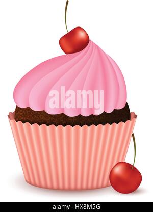 Chocolate cupcake with cherry Stock Vector