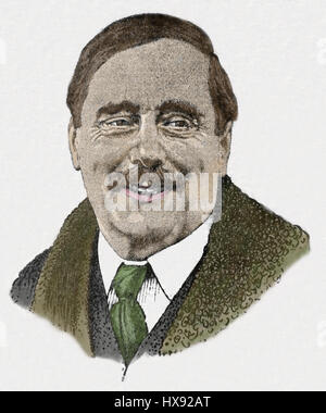 H. G. Wells. Herbert George Wells (1866-1946) 19th C.  20th C. English writer. Fiction novelist. Engraving, later colouration. Stock Photo