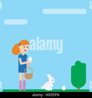 Ester holiday card. Girl is collecting eggs Stock Vector