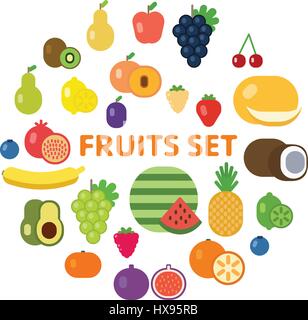 Fruits and berries icon set. Stock Vector
