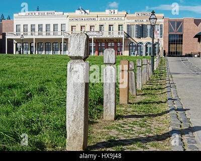 HDR, wide angle view of the Big Four House in Old Town Sacramento, California, Sacramento State Historic Park Stock Photo