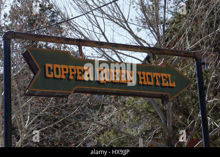 Copper Queen Hotel sign, Bisbee, Arizona, AZ, USA, United States Stock Photo