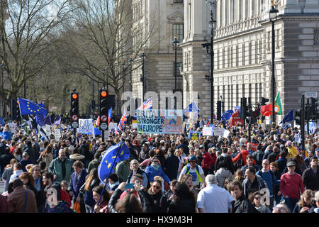 London, UK. 25th March 2017. Thousands of protesters attend Unite for Europe march in London. Masses gather at Parliament Square and around the area protesting against Brexit during the 60th EU anniversary, just before the Theresa May triggers article 50. Credit: ZEN - Zaneta Razaite/Alamy Live News Stock Photo