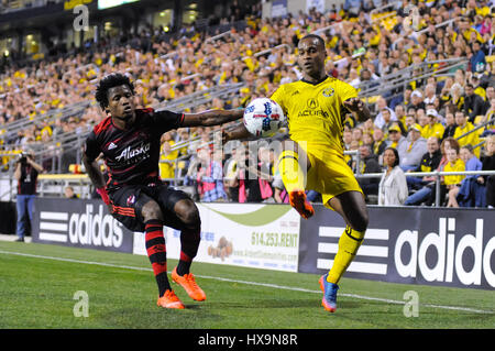 Columbus, USA. 25th March 2017. in the second half of the match between Portland Timbers and Columbus Crew SC at MAPFRE Stadium, in Columbus OH. Saturday, March 25, 2017. Final Score - Columbus Crew SC 3 - Portland Timbers 2 .Photo Credit: Dorn Byg/CSM/Alamy Live News Stock Photo