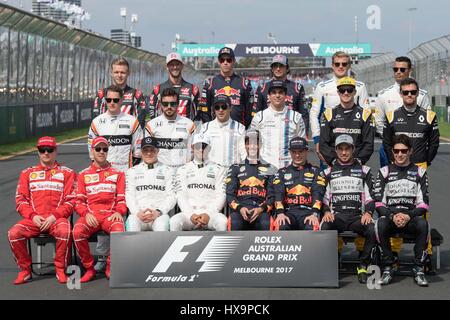 Melbourne, Australia. 26th Mar, 2017. The drivers pose for the team photographs of 2017 season ahead of the Australian Formula One Grand Prix at Albert Park circuit in Melbourne, Australia on March 26, 2017. Credit: Bai Xue/Xinhua/Alamy Live News Stock Photo
