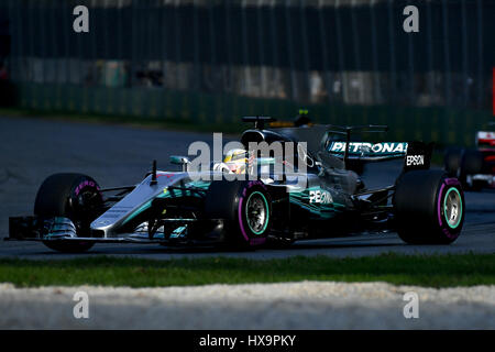 Albert Park, Melbourne, Australia. 26th Mar, 2017. Lewis Hamilton (GBR) #44 from the Mercedes AMG Petronas team rounds turn three at the 2017 Australian Formula One Grand Prix at Albert Park, Melbourne, Australia. Sydney Low/Cal Sport Media/Alamy Live News Stock Photo