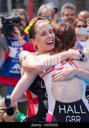 British triathletes Jessica Learmonth and Lucy Hall. Stock Photo