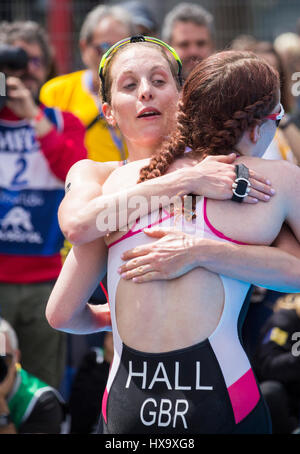 British triathletes Jessica Learmonth and Lucy Hall. Stock Photo