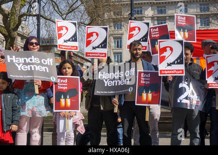 London, UK. 26th March 2017. Yemenis and supporter rally at Marble Arch, March for the Children of Yemen. Yemenis demand UK, US and French. Stop sale arms to Saudi and UK, US and French arms sales is complicity of War Crime of Yemenis people and Enough its enough every 10 mins a Yemenis children dies of hunger and medical care of the Saudia sanction march to BBC Broadcasting House on 26th March 2017, London, UK. by Credit: See Li/Alamy Live News Stock Photo