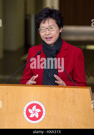 Hong Kong, Hong Kong, China. 27th Mar, 2017. Hong Kong Chief Executive Elect, CARRIE LAM speaks, after she won the election with 777 votes out of the 1,194 eligible votes making her the city's first female leader. Credit: Jayne Russell/ZUMA Wire/Alamy Live News Stock Photo