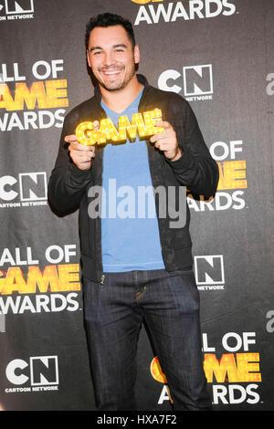 Joseph Fauria attends Cartoon Network's Hall of Game Awards press room at Barker Hangar on February 15, 2014 in Santa Monica, California. Stock Photo