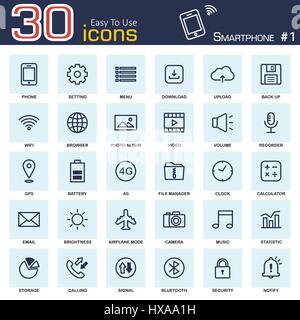 Smartphone system icon set 1 . outline style . Stock Vector