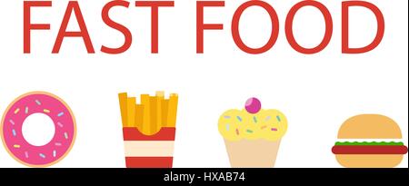 Fast food flat design icons set. Stock Vector