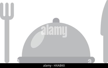 Restaurant logo template of dish tray and fork or knife Stock Vector