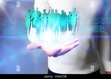 Future concept, man holding group of abstract people, creative technology Stock Photo