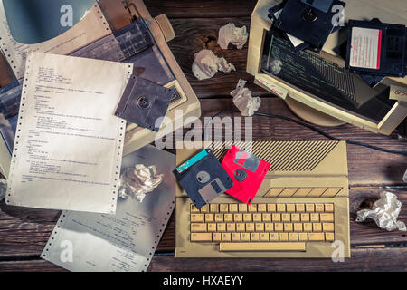 Programming on old computers in the laboratory Stock Photo