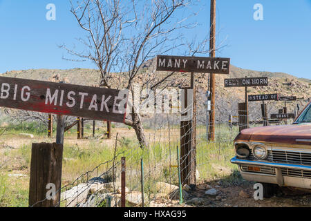 Burma Shave signs at the Hackberry, Arizona general store that is a roadside attraction along historic route 66. Stock Photo