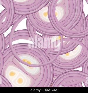 Sliced red onion rings on white background Stock Vector