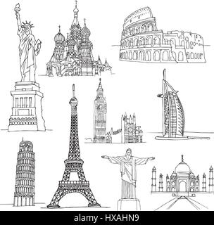 Sketches of Famous Places. Stock Vector