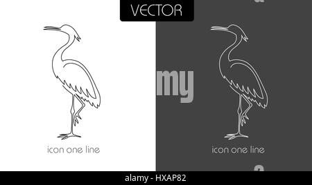 heron icon on white and black background one line for the logo, sign, symbol Stock Vector