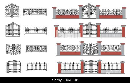 Architectural detail and blueprint of Fence, vector Stock Vector