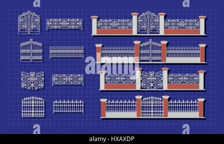 Architectural detail and blueprint of Fence, vector Stock Vector
