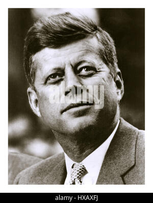 President John F. Kennedy Sept 1961 Informal head and shoulder b&w portrait exterior outdoors. Stock Photo