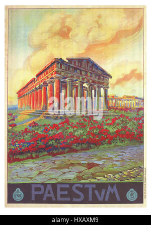 PAESTUM Vintage travel poster 1930's Paestum Greek Temples Italy Stock Photo