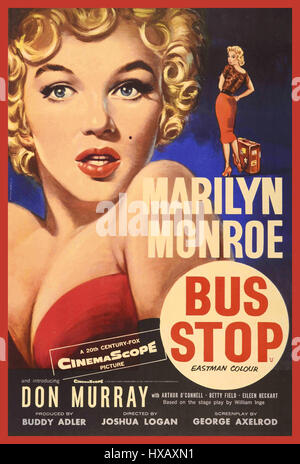 Vintage retro film poster of American Film star Marilyn Monroe starring in 1956 movie 'Bus Stop' Stock Photo