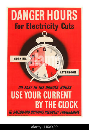 Vintage 1940's WW2 poster advising of possible electricity cuts in peak hours Stock Photo