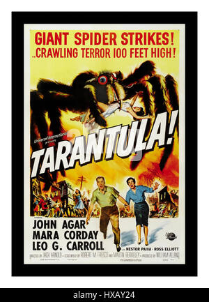 TARANTULA Vintage retro film poster for 'Tarantula'  a 1955 American black-and-white science fiction film from Universal-International, produced by William Alland, directed by Jack Arnold, that stars John Agar, Mara Corday, and Leo G. Carroll. Stock Photo