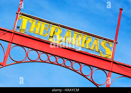 Overhead metal sign at the entrance to the famous Glasgow street market, 'The Barras', London Road, Glasgow, Scotland, UK Stock Photo
