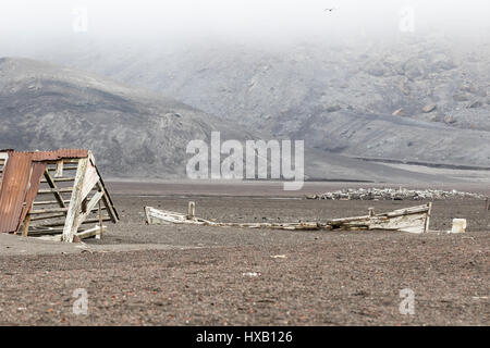 Antarctica Deception Island. Old whaling station ruins and artifacts. Stock Photo